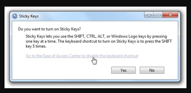 do you want to turn on sticky keys keeps popping up
