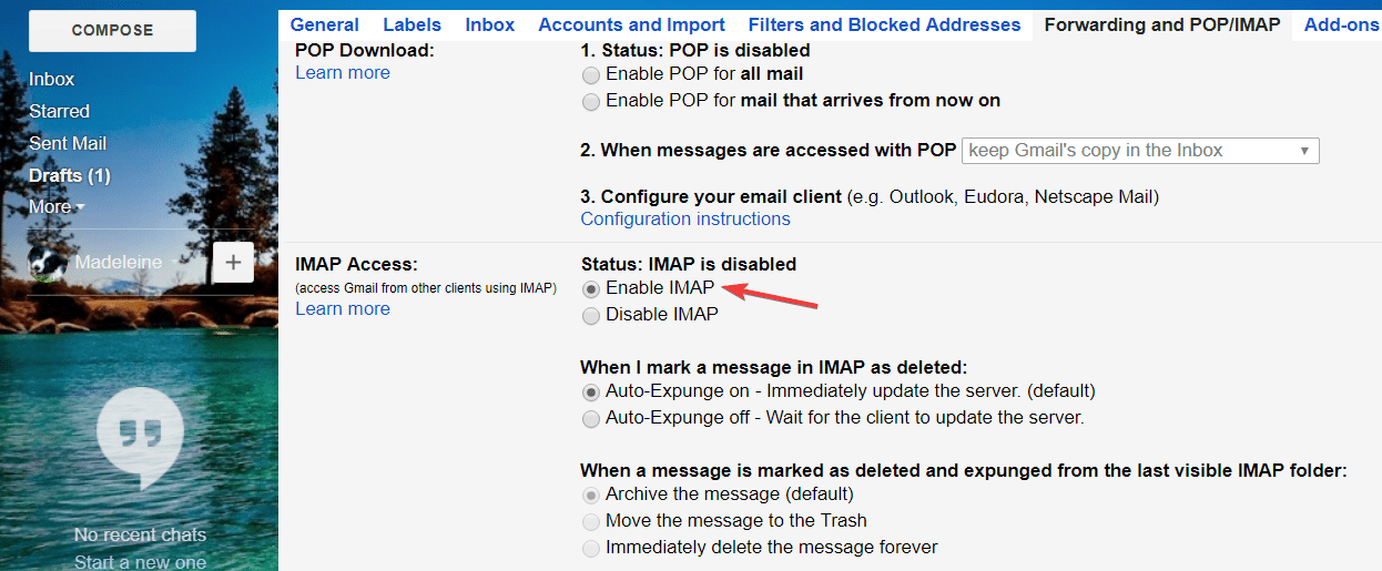 enable gmail IMAP