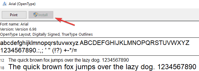 Windows 10 Arial font corrupted