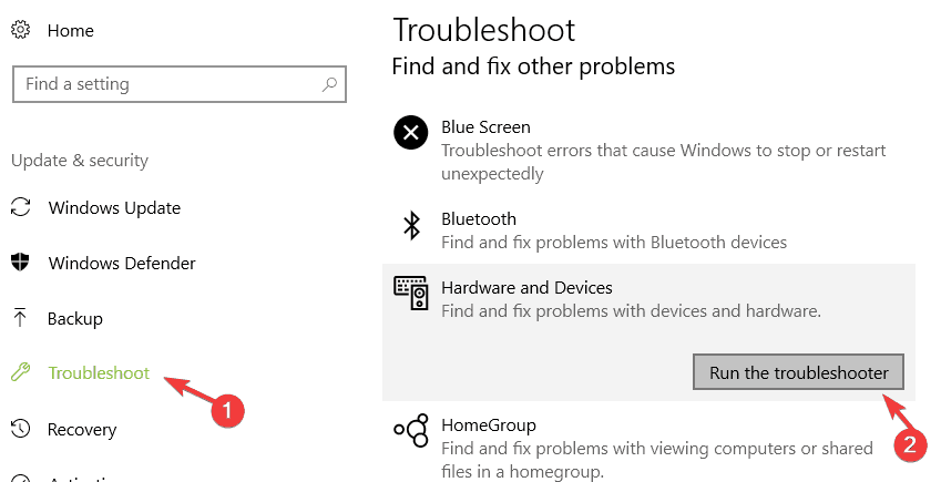 hardware devices troubleshooter