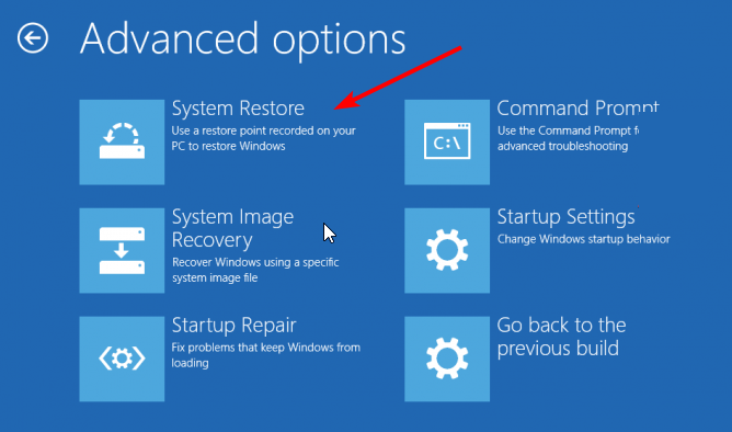 restauración del sistema atascado en el bucle de reparación automática de Windows 10