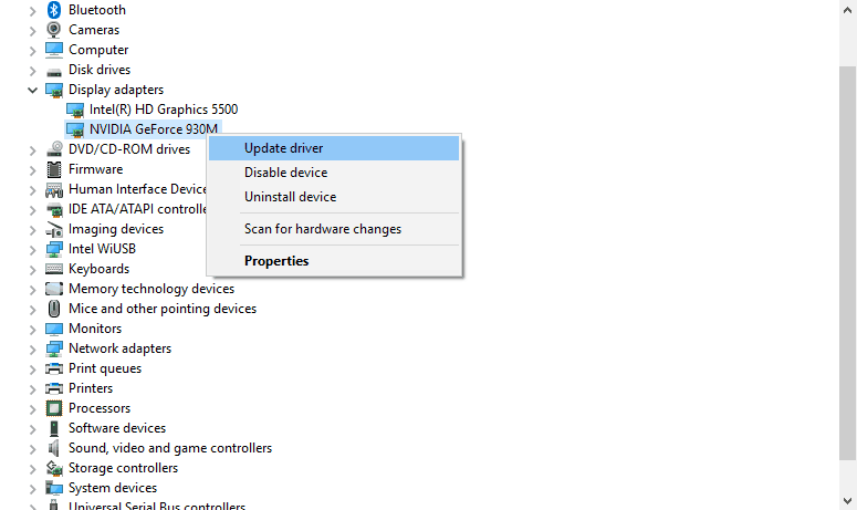 update graphic drivers from device manager