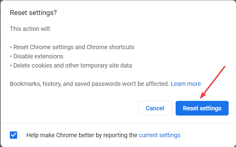 Reset settings to fix https not working in chrome