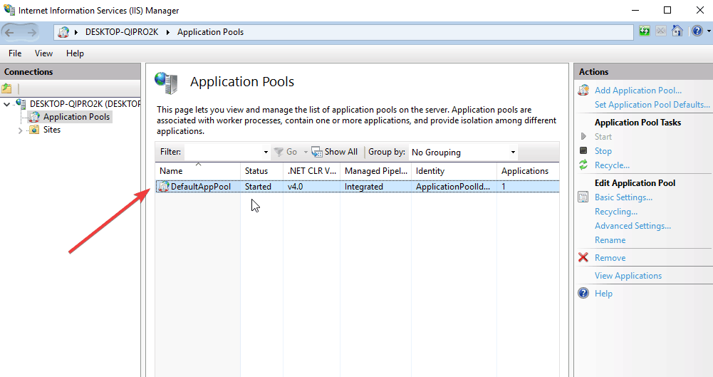 http error 503 default app pool