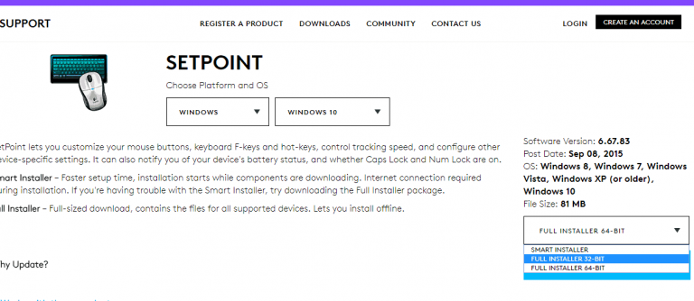 logitech setpoint not starting with windows