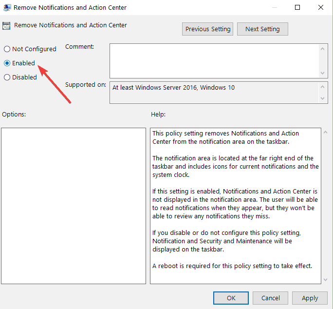 remove notifications windows 10