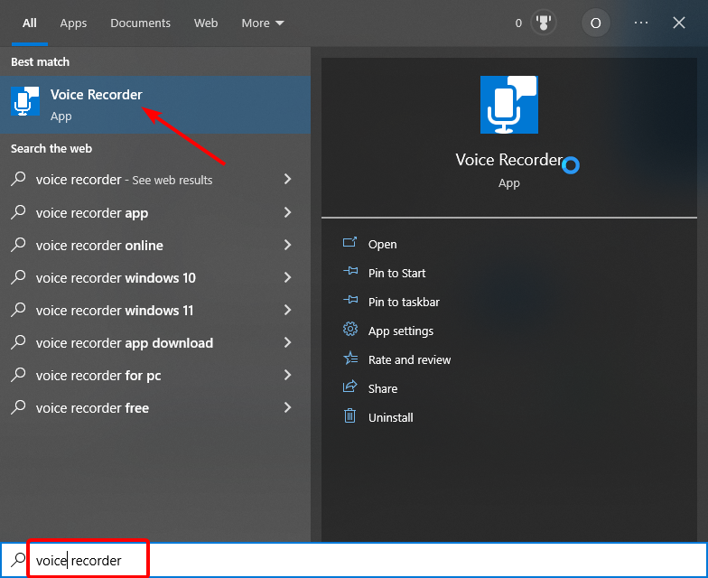 search windows voice recorder not working