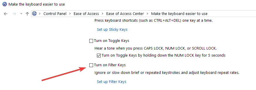 turn off filtered keys