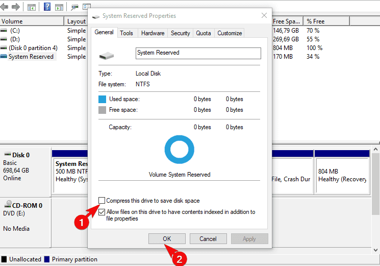 windows 10 error the current active partition is compressed