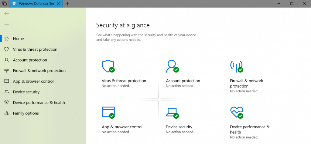 Fluent Design Windows Defender Security Center