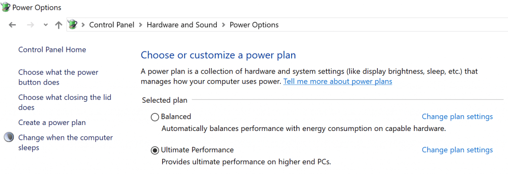 How to disable Ultimate Performance Plan in Windows 10 SCU