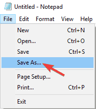 notepad save as