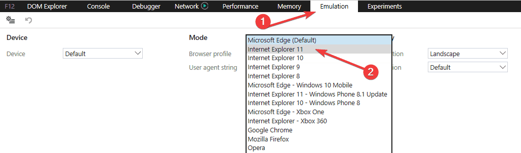emulate IE11 edge browser