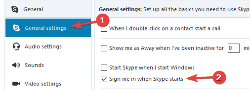 Skype auto sign in just keeps loading
