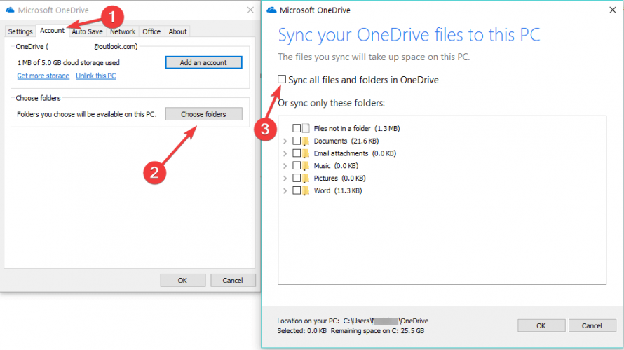 sync all onedrive files folders