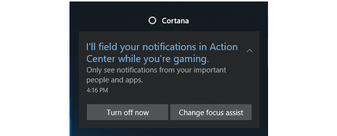 turn off notifications while gaming windows 10