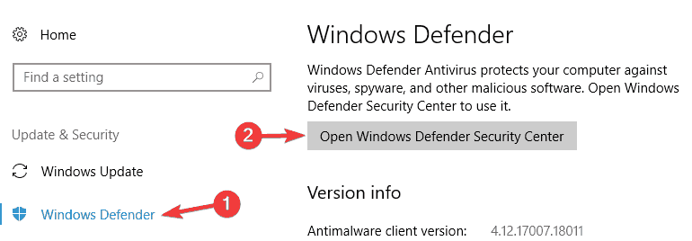 Windows Defender update connection failed