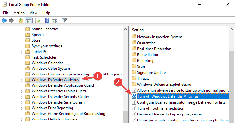 group policy defender problem