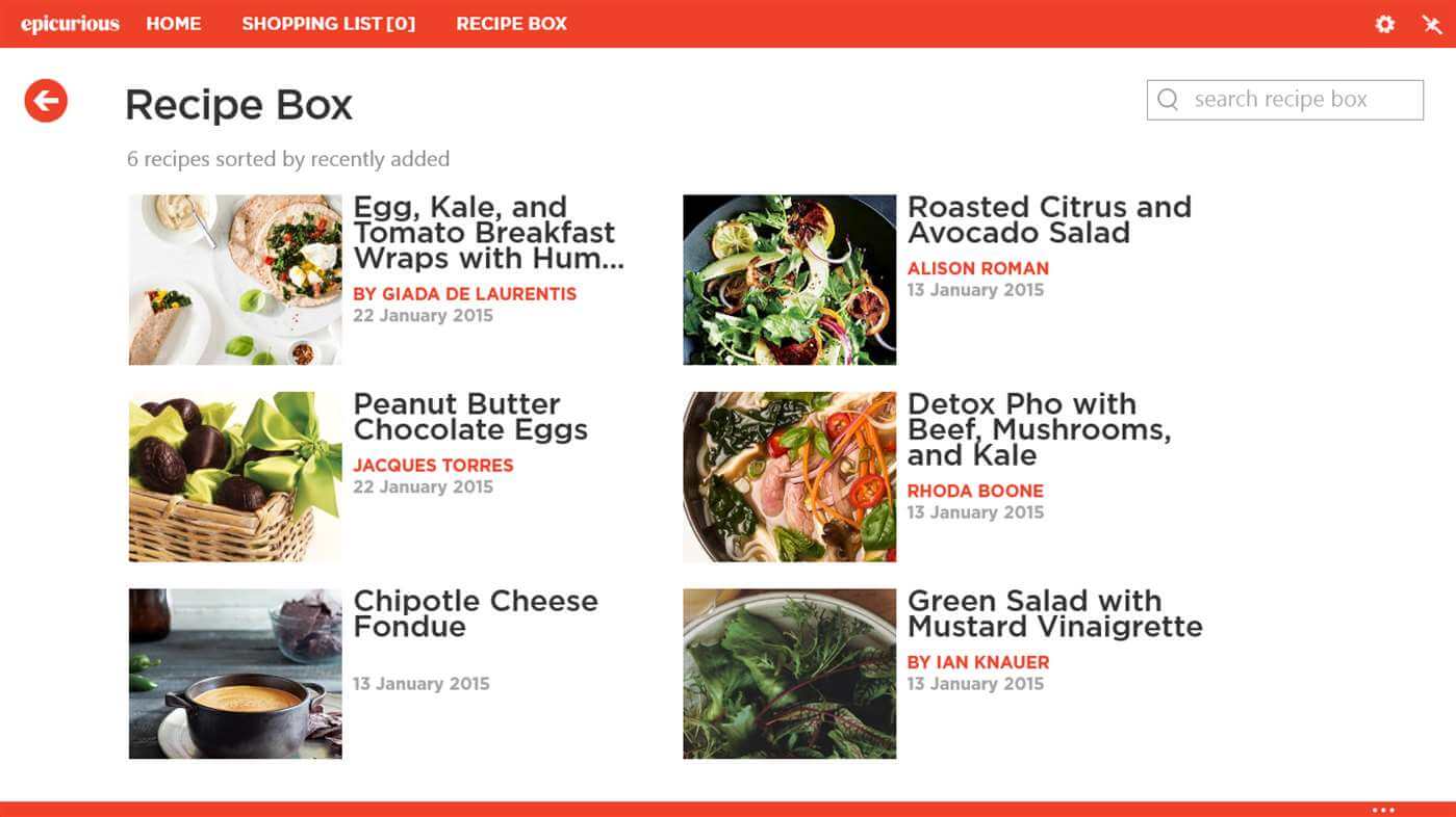 Epicurious App for Recipes and Shopping List