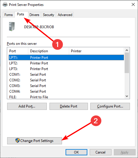 change port an error occurred during port configuration