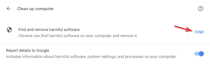 Chrome find and remove harmful software
