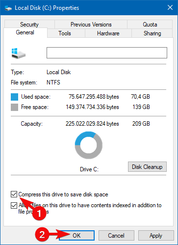 compress this drive to save disk space windows 10