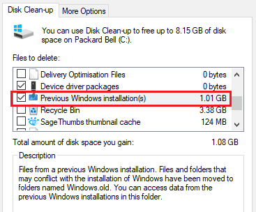 delete previous windows installation