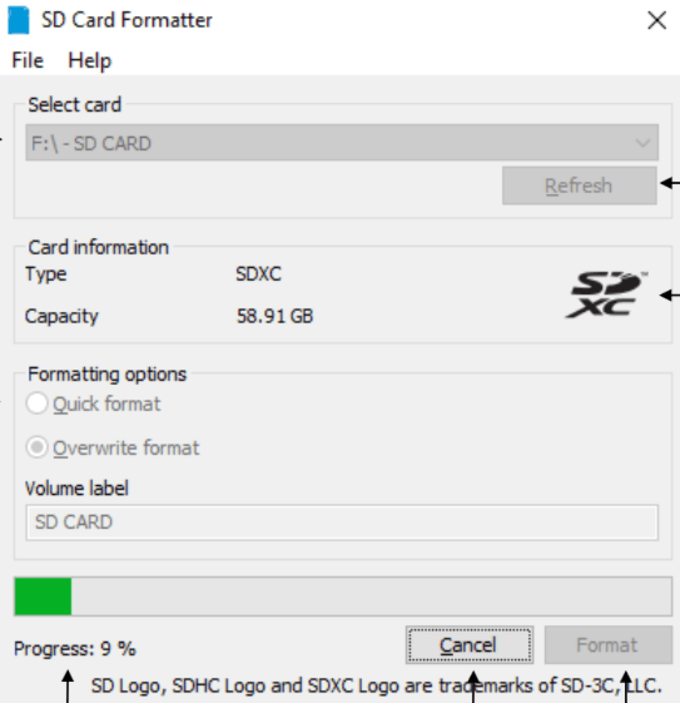 sdxc card exfat format tool