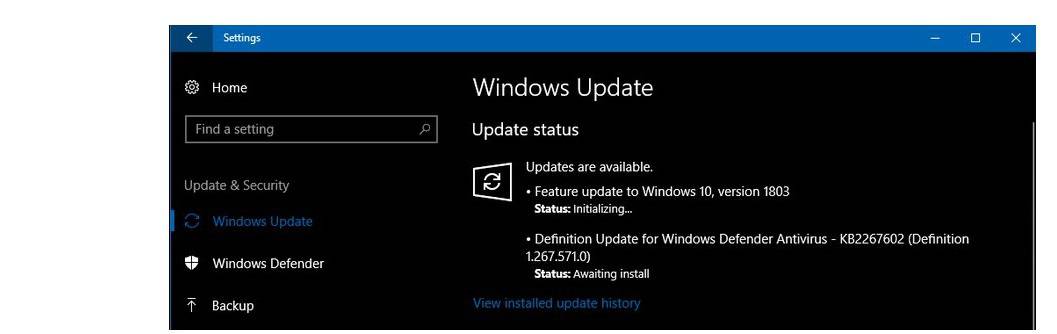 feature update to windows 10 version 1809 initializing