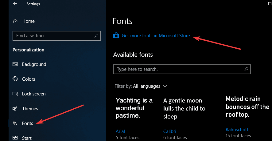 windows 10 april update fonts