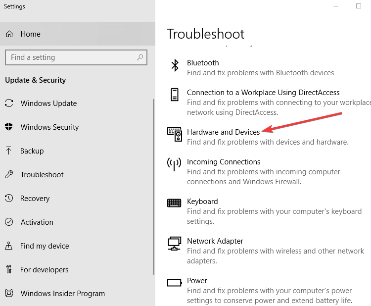 Hardware and Devices troubleshooter mouse pointer disappears Windows 10