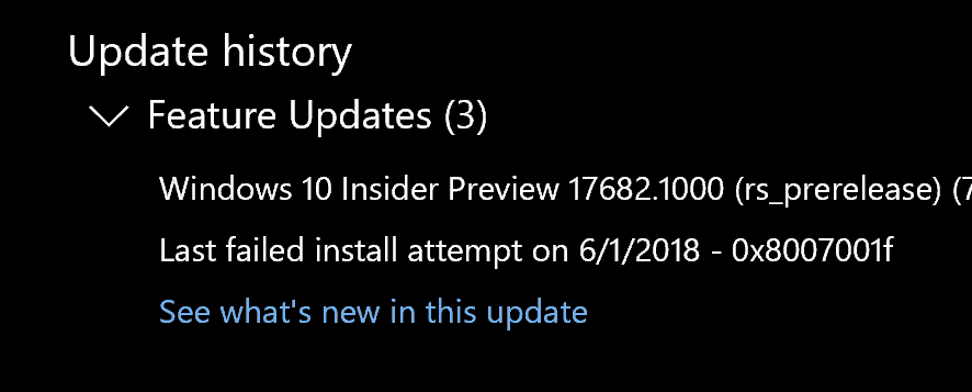 Windows 10 build 17682 bugs