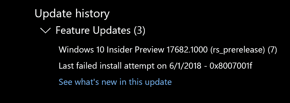 Windows 10 build 17682 bugs