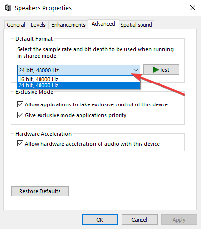 スピーカーのプロパティを変更する Windows 10