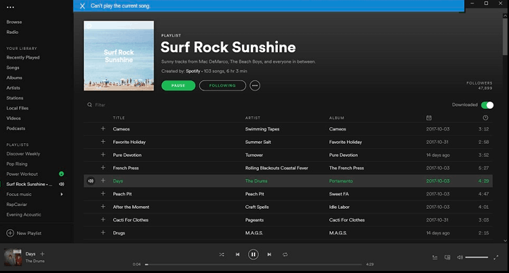 why can't i select songs on spotify (windows10)