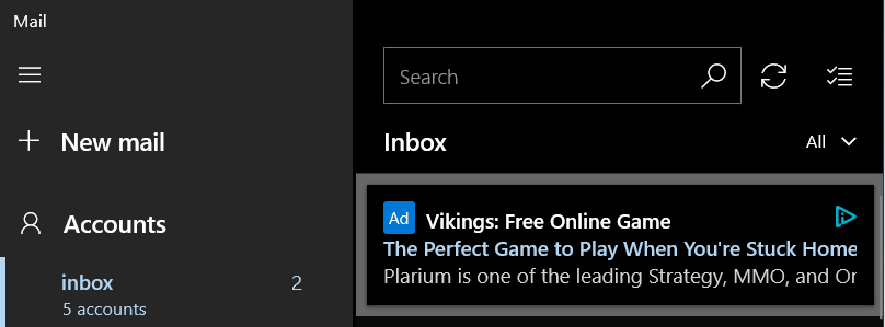 Windows 10 Mail App ads