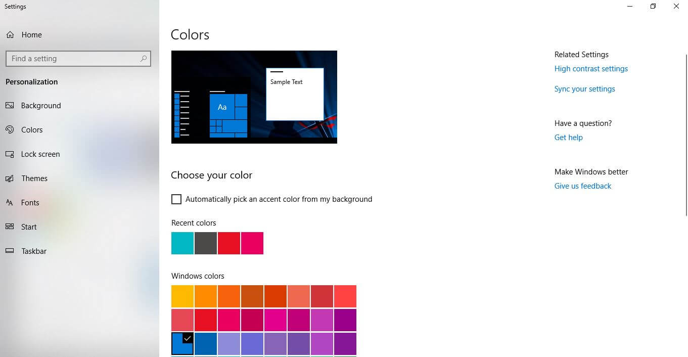 change color windows 10 screenshot