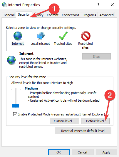default internet settings