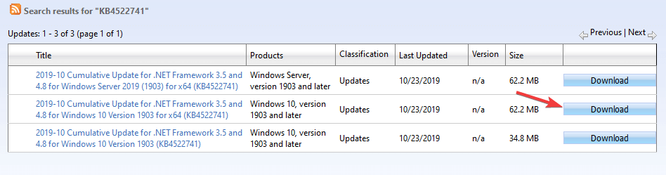 search results windows update catalog