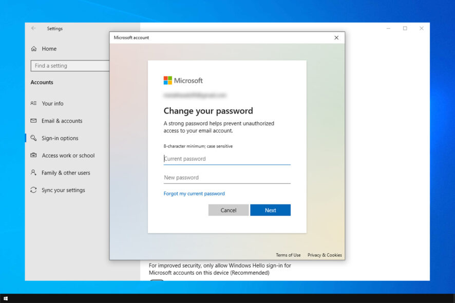 prevent user from changing password windows 10