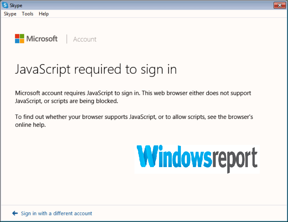 skype error javascript required to sign in