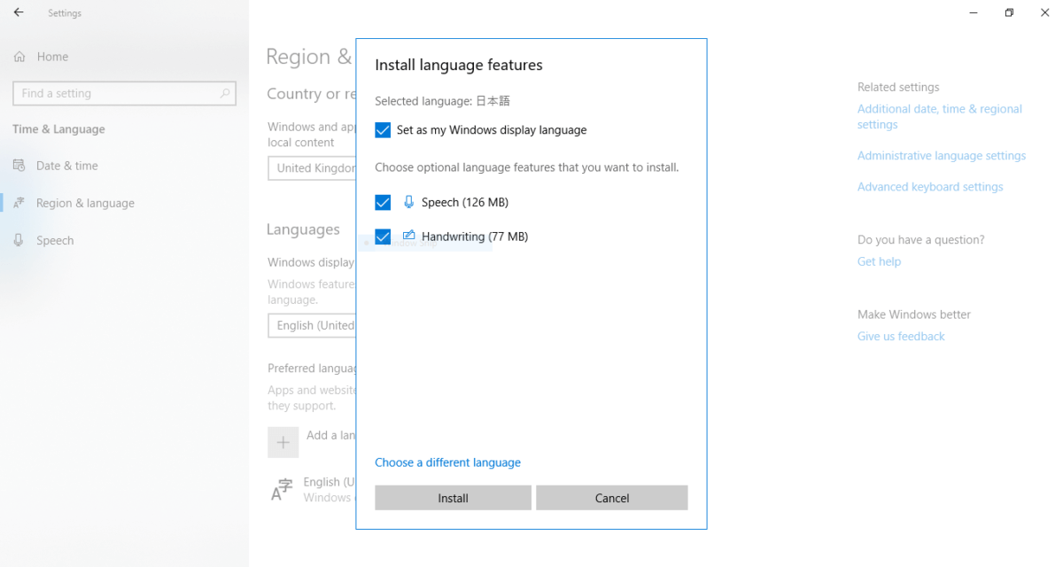 windows 10 install japanese language pack