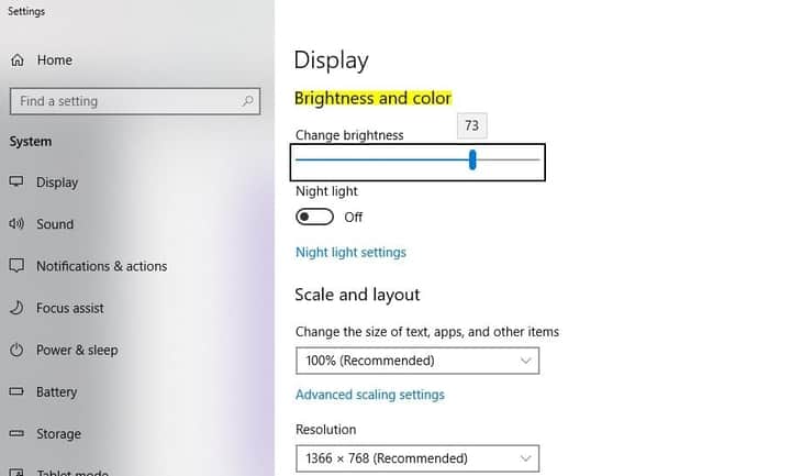 brightness feature screenshot