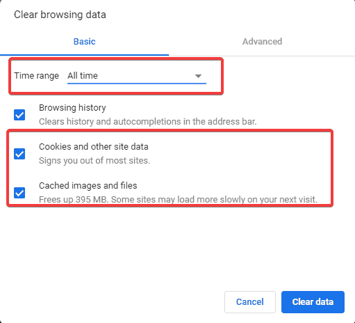 chrome clear browsing data There was an error downloading your file in Dropbox 