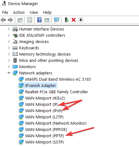 uninstall WAN Miniport device manager windows 10