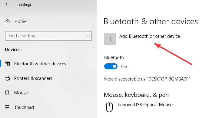 add bluetooth or other device