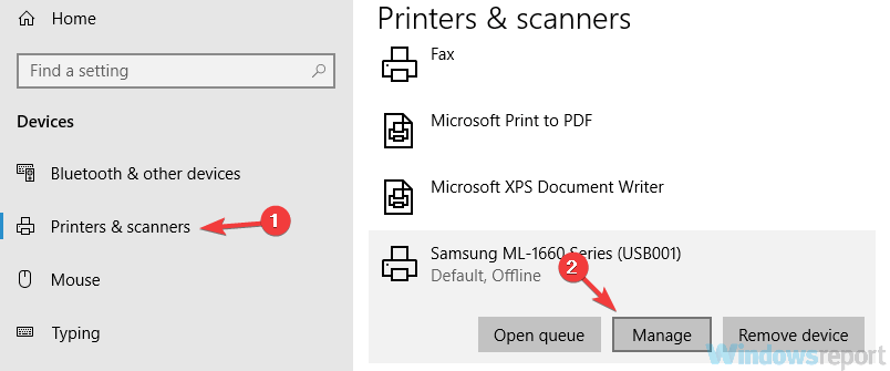 manage printer printers & scanners settings an error opening printer in Photoshop 