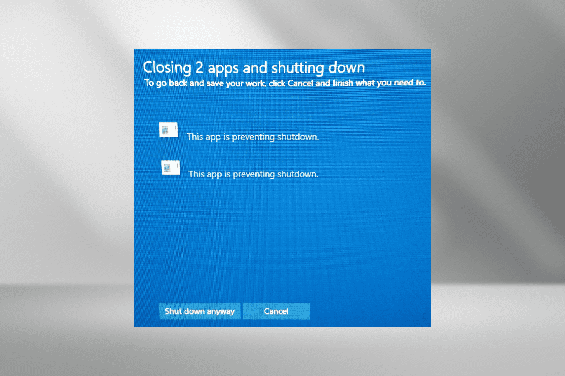 fix this app preventing shutdown error