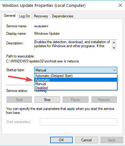 windows update service automatic