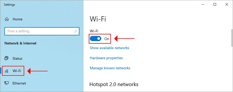 enable Wi-Fi on Windows 10